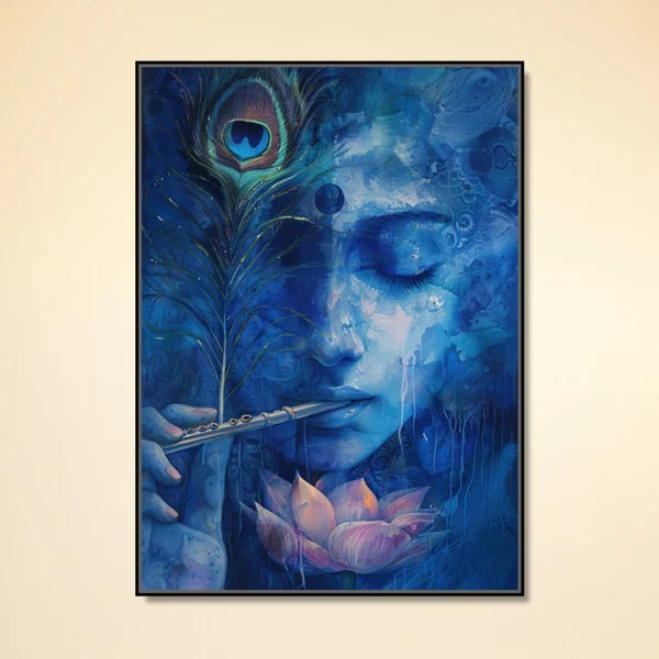 Divine-Blue-Krishna-Flute-Peacock-Feather-Canvas-Wall-Art