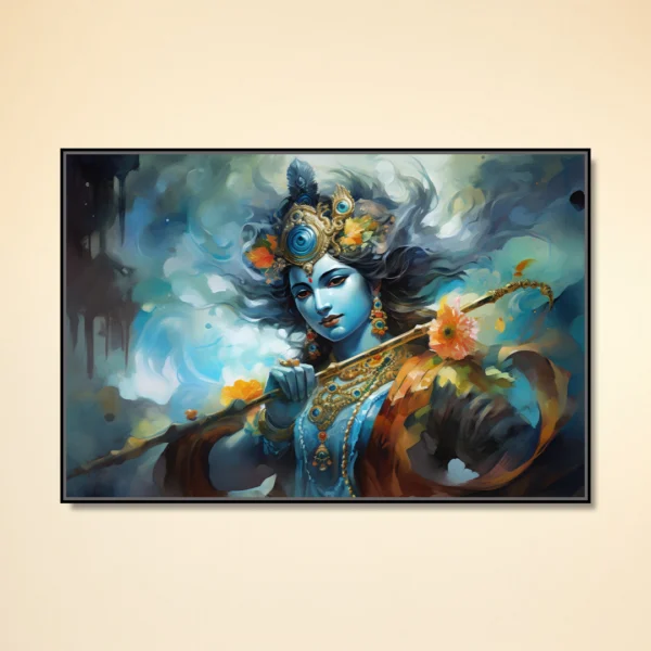 Divine Lord Krishna Flute Canvas Wall Art