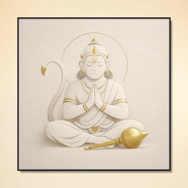 Minimalist-Lord-Hanuman-Meditation-Canvas-Wall-Art-Gold-White-Theme