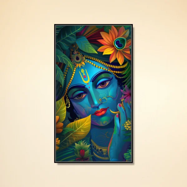 Modern-Colorful-Lord-Krishna-Portrait-Canvas-Wall-Art